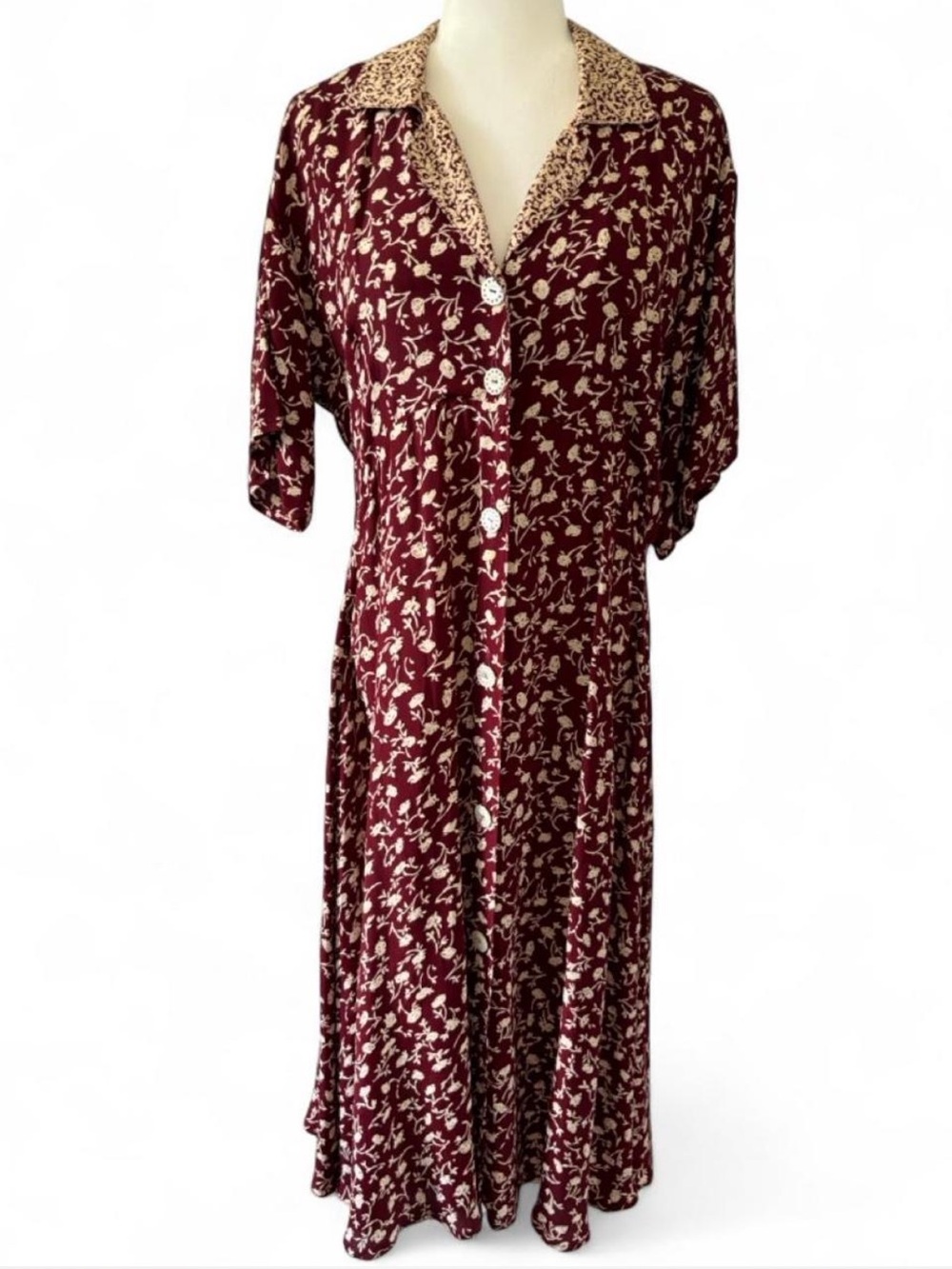 Dress to Kill Vintage-Style Midi Dress Sz One Size Burgundy Floral Button Rayon